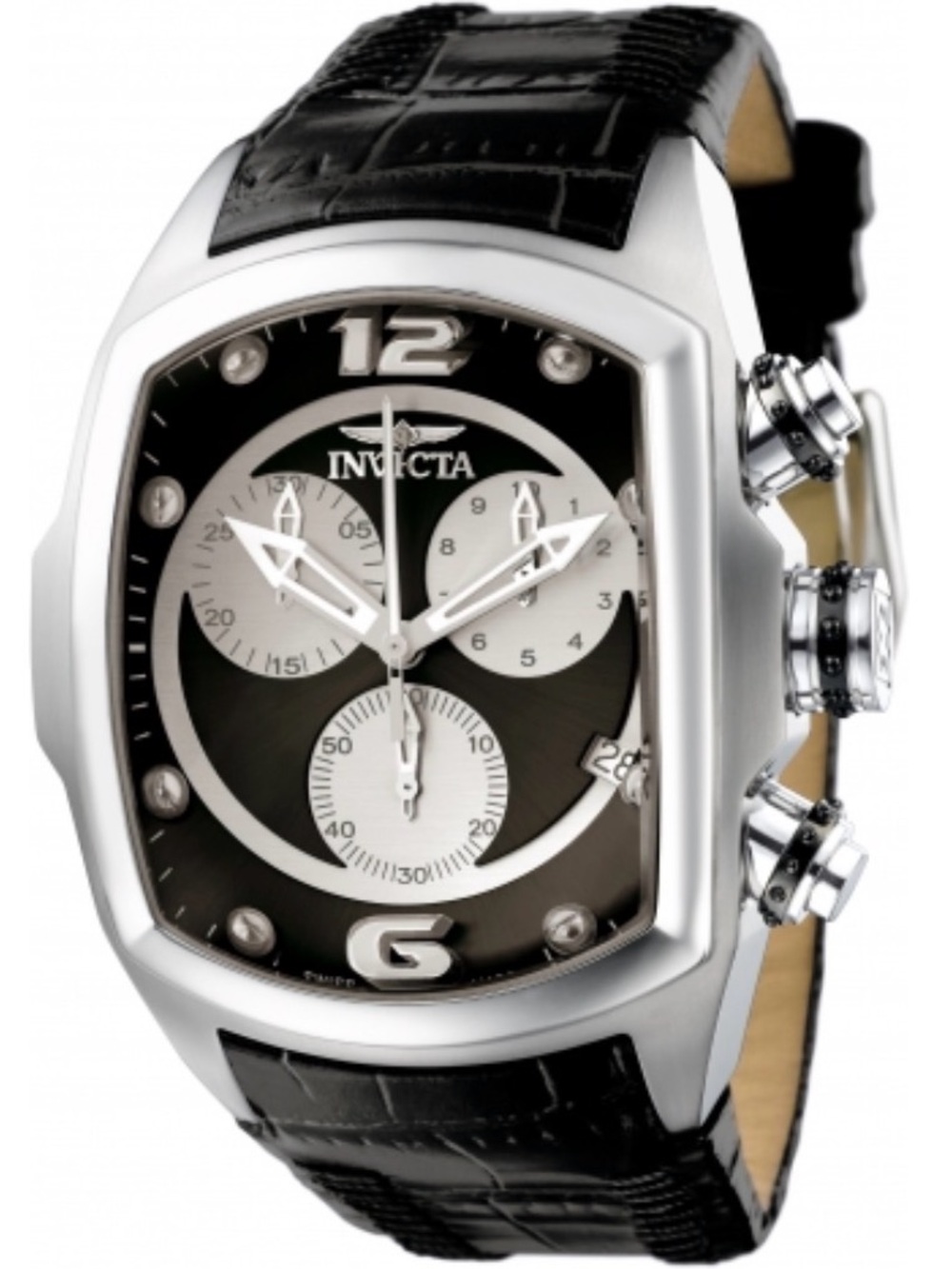 Invicta Lupah Men's Silver Case Black Dial Chronograph Watch